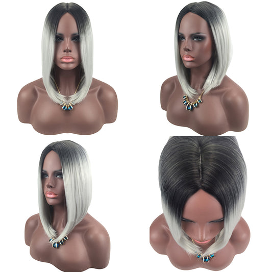 Gradient Color Lady Straight Shoulder-Length Bob Full Wig Cosplay Hair Extension