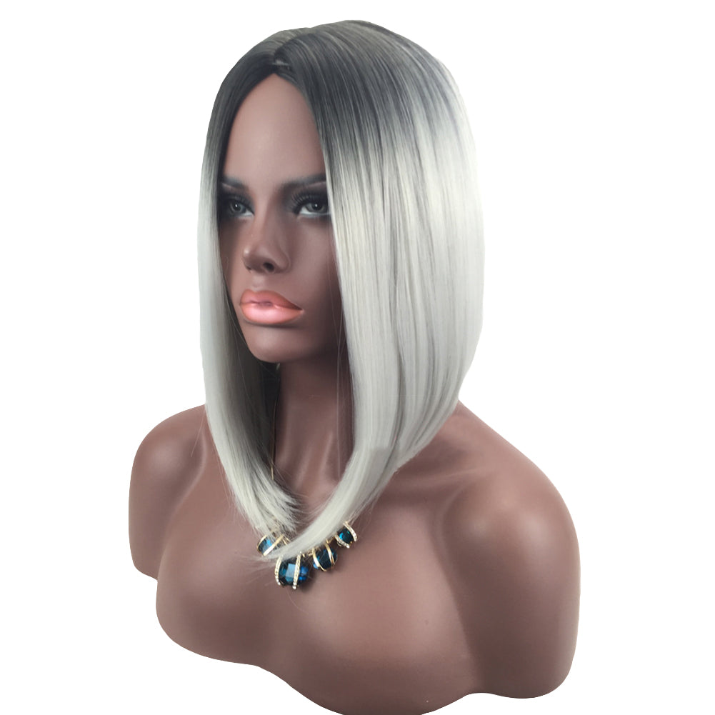 Gradient Color Lady Straight Shoulder-Length Bob Full Wig Cosplay Hair Extension