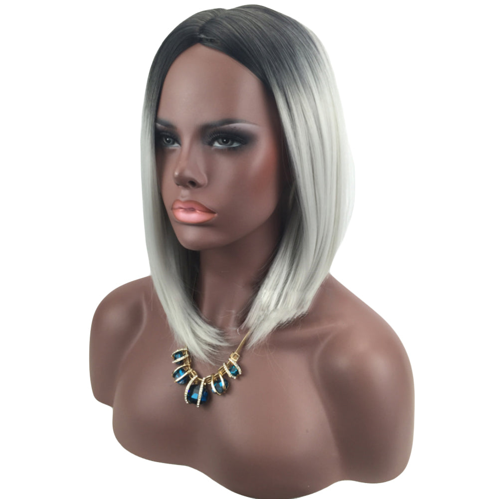 Gradient Color Lady Straight Shoulder-Length Bob Full Wig Cosplay Hair Extension