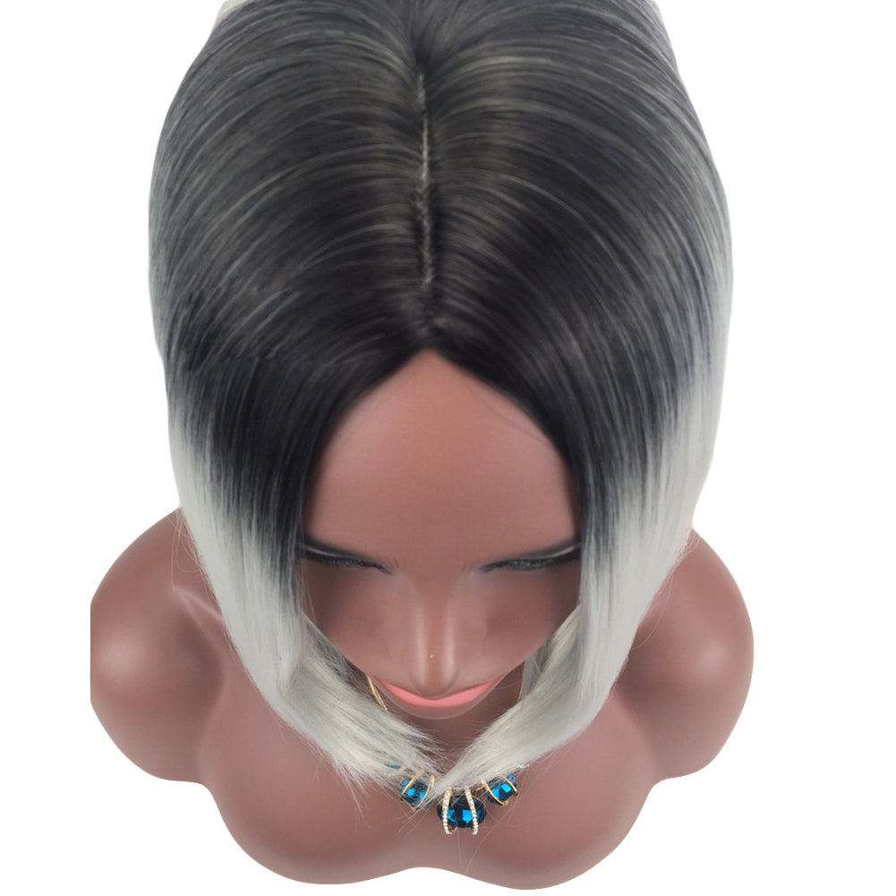 Gradient Color Lady Straight Shoulder-Length Bob Full Wig Cosplay Hair Extension