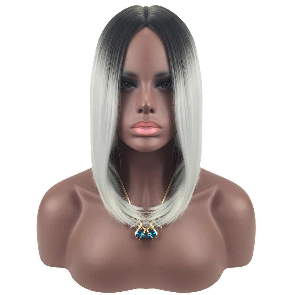 Gradient Color Lady Straight Shoulder-Length Bob Full Wig Cosplay Hair Extension