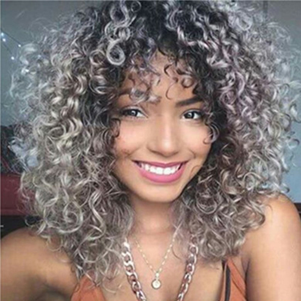 Black Women Synthetic Short Curly Hair African American Mixed Color Wig Cap
