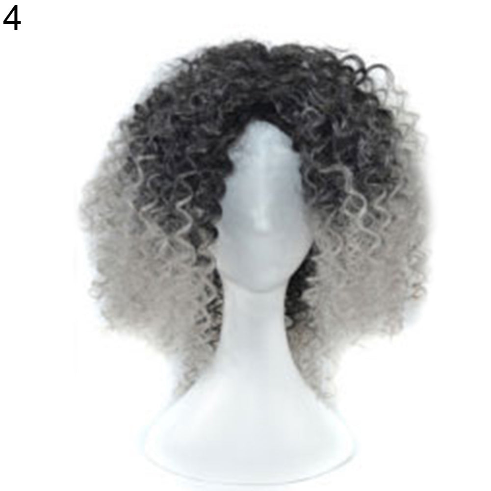 Black Women Synthetic Short Curly Hair African American Mixed Color Wig Cap
