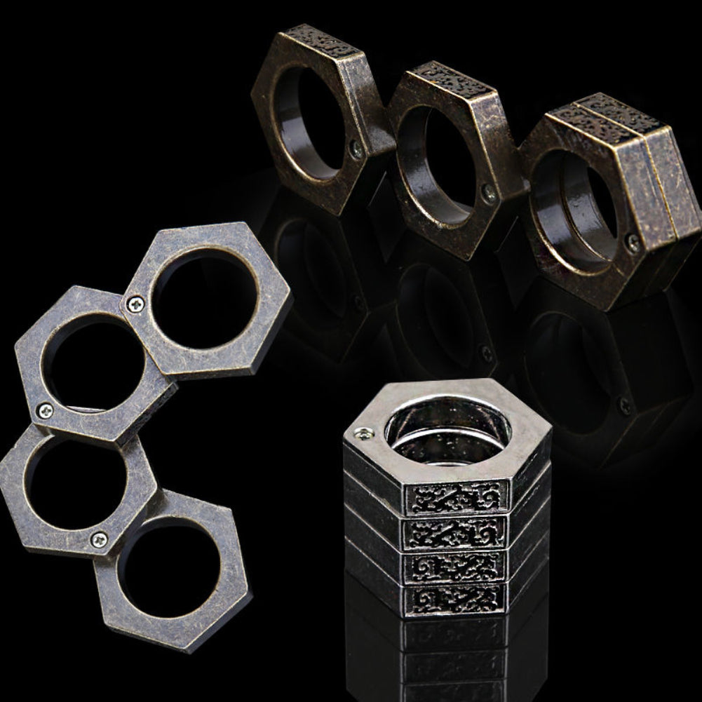 4Pcs Round Hexagon Self-defense Men's Finger Ring Emergency Window Breaker Tool