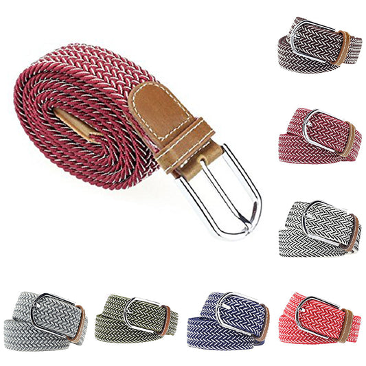Fashion Men's Women's Casual Canvas Elastic Waistbelt Metal Buckle Knitted Belt
