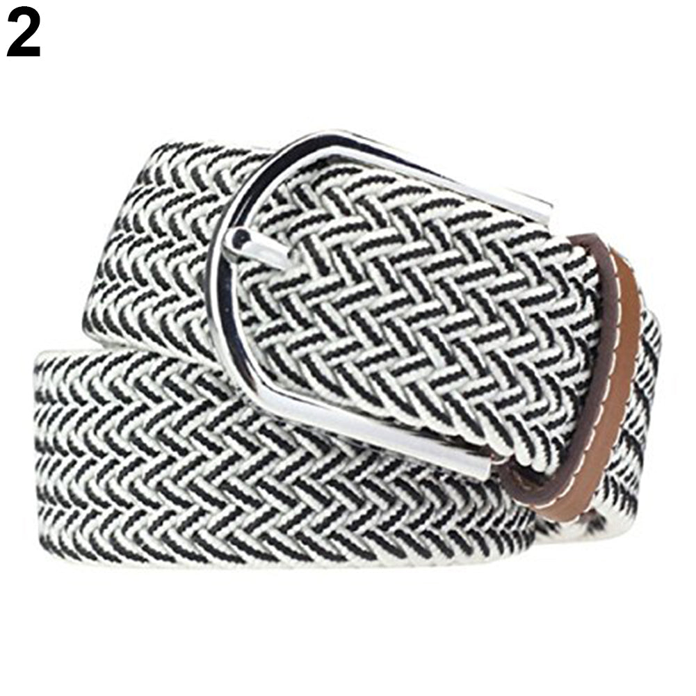 Fashion Men's Women's Casual Canvas Elastic Waistbelt Metal Buckle Knitted Belt