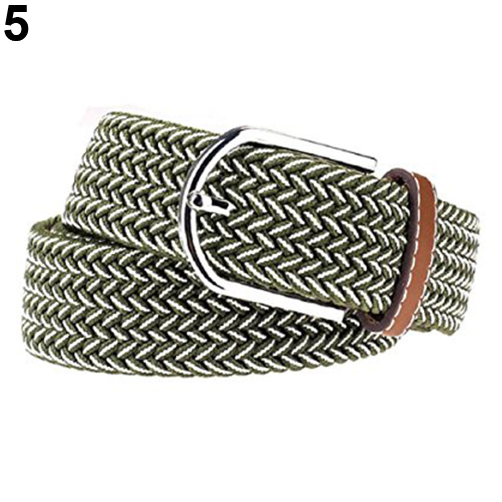 Fashion Men's Women's Casual Canvas Elastic Waistbelt Metal Buckle Knitted Belt