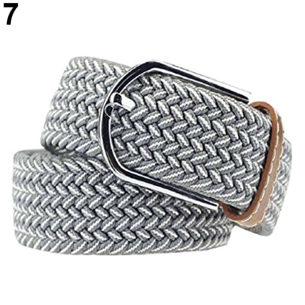 Fashion Men's Women's Casual Canvas Elastic Waistbelt Metal Buckle Knitted Belt