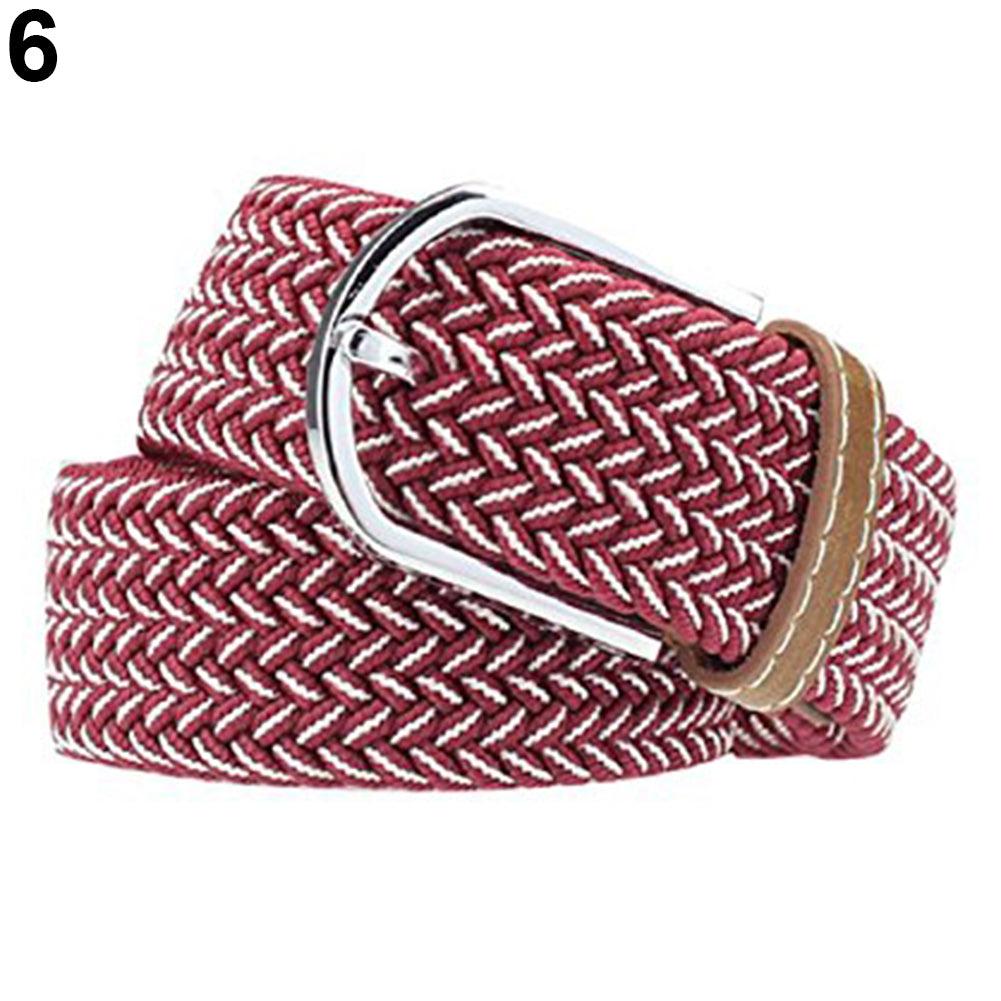 Fashion Men's Women's Casual Canvas Elastic Waistbelt Metal Buckle Knitted Belt