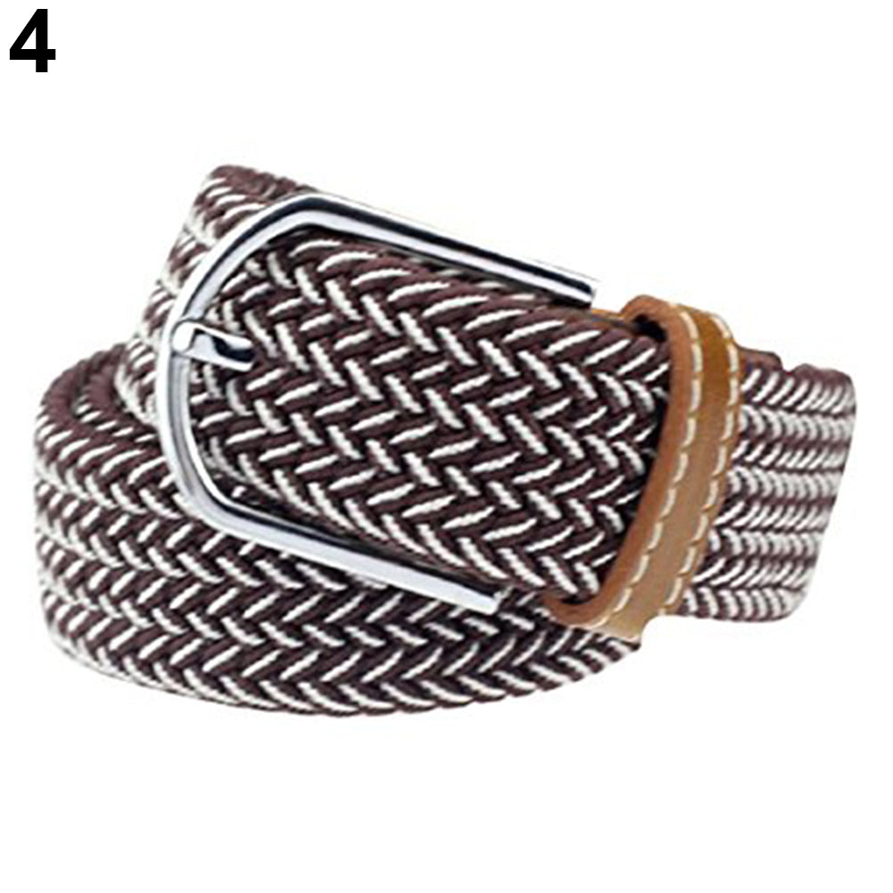 Fashion Men's Women's Casual Canvas Elastic Waistbelt Metal Buckle Knitted Belt