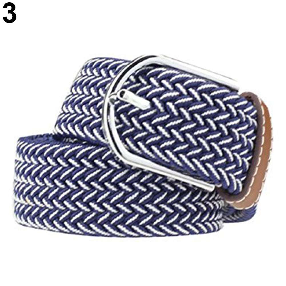 Fashion Men's Women's Casual Canvas Elastic Waistbelt Metal Buckle Knitted Belt