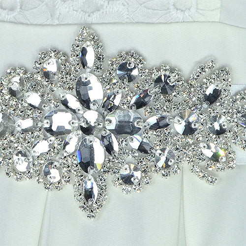 Rhinestone Bridal Sash Waist Belt with White Satin Ribbon for Wedding Dress
