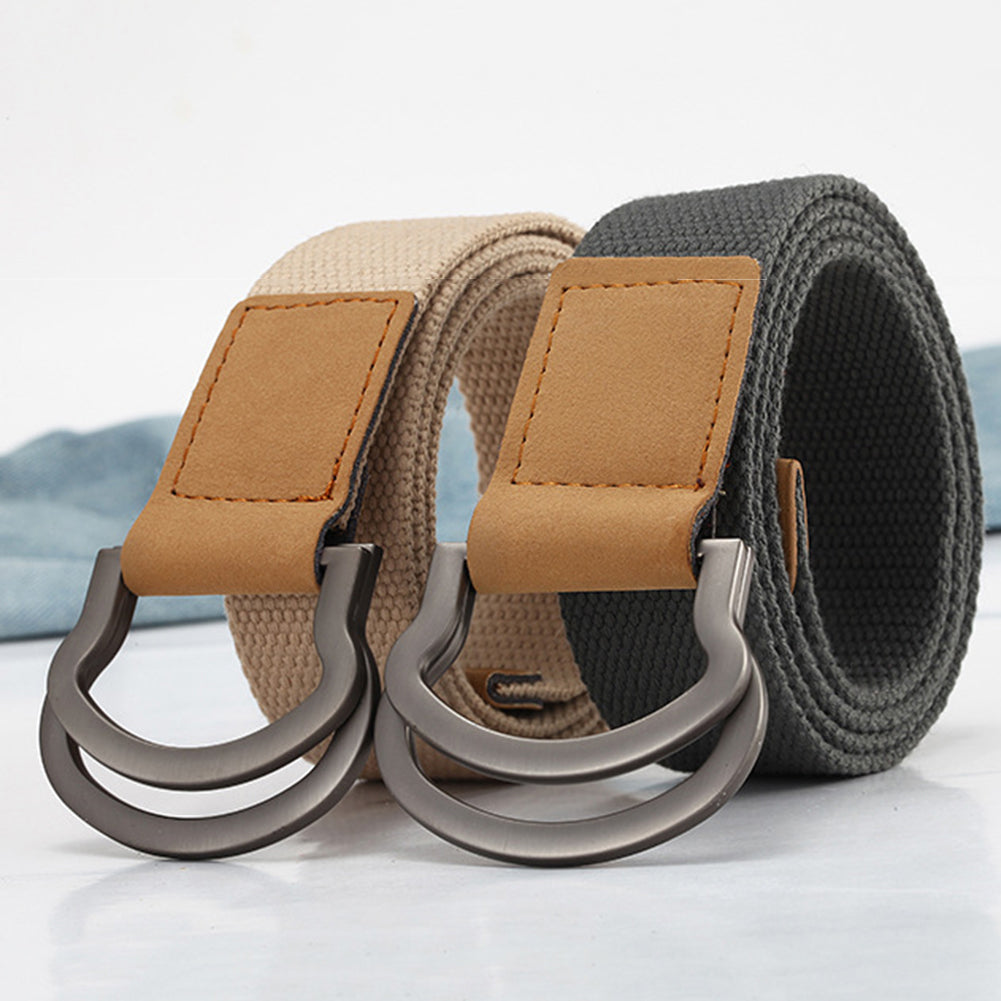 Fashion Casual Men Women Tactical Canvas Belt Double Ring Buckle Waist Strap
