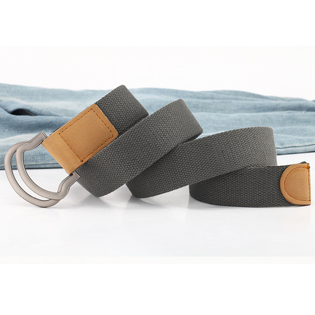 Fashion Casual Men Women Tactical Canvas Belt Double Ring Buckle Waist Strap