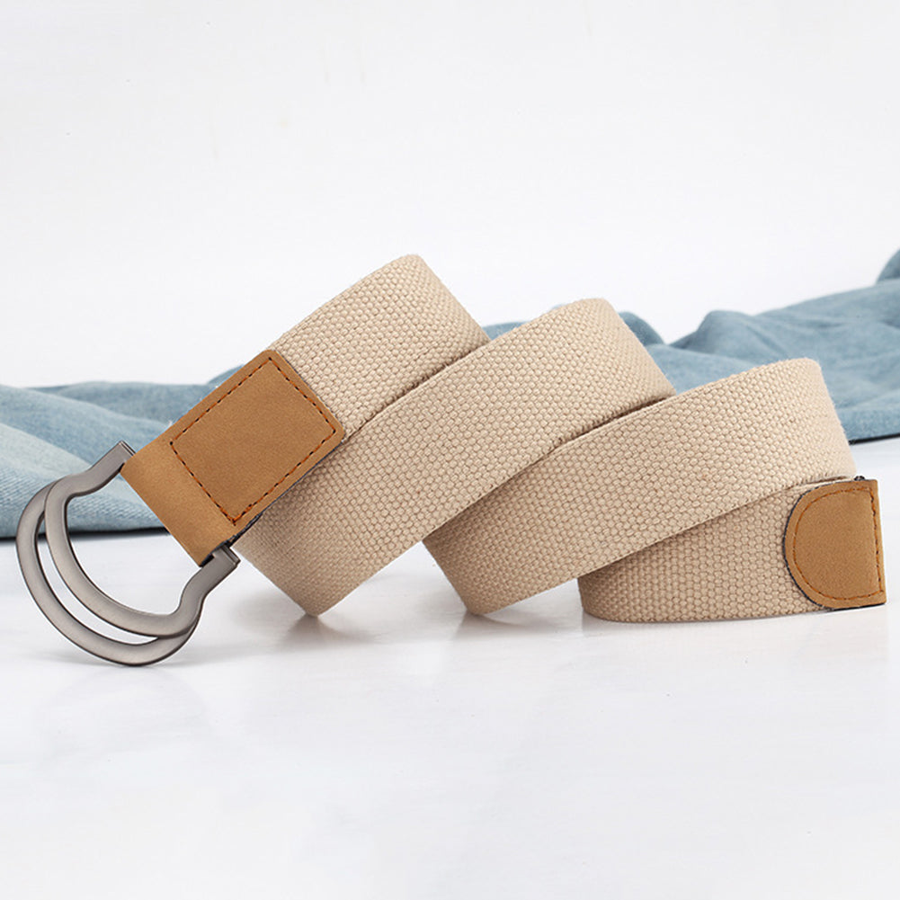 Fashion Casual Men Women Tactical Canvas Belt Double Ring Buckle Waist Strap
