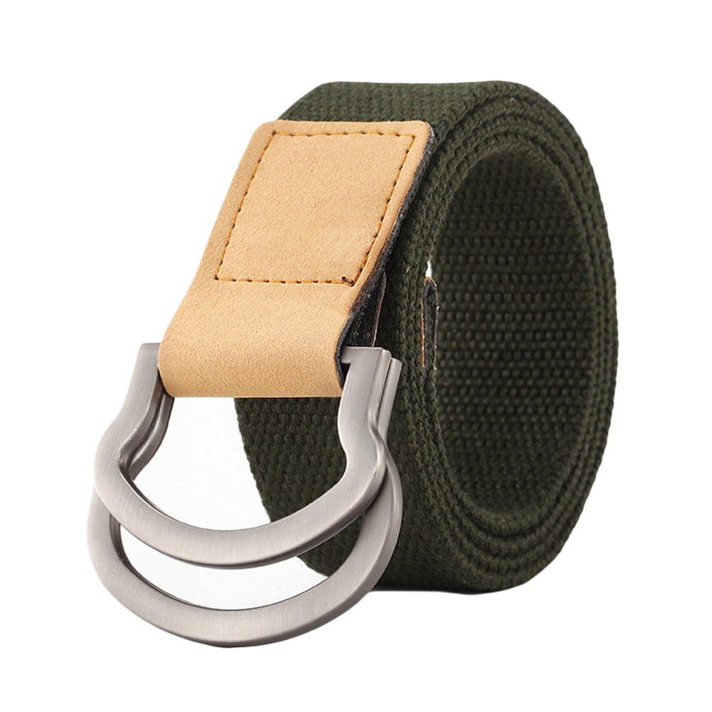 Fashion Casual Men Women Tactical Canvas Belt Double Ring Buckle Waist Strap