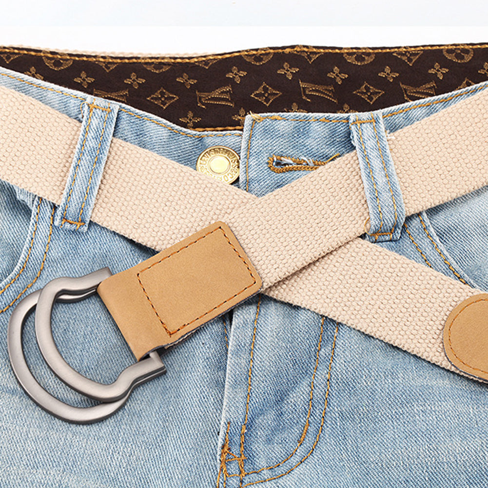 Fashion Casual Men Women Tactical Canvas Belt Double Ring Buckle Waist Strap