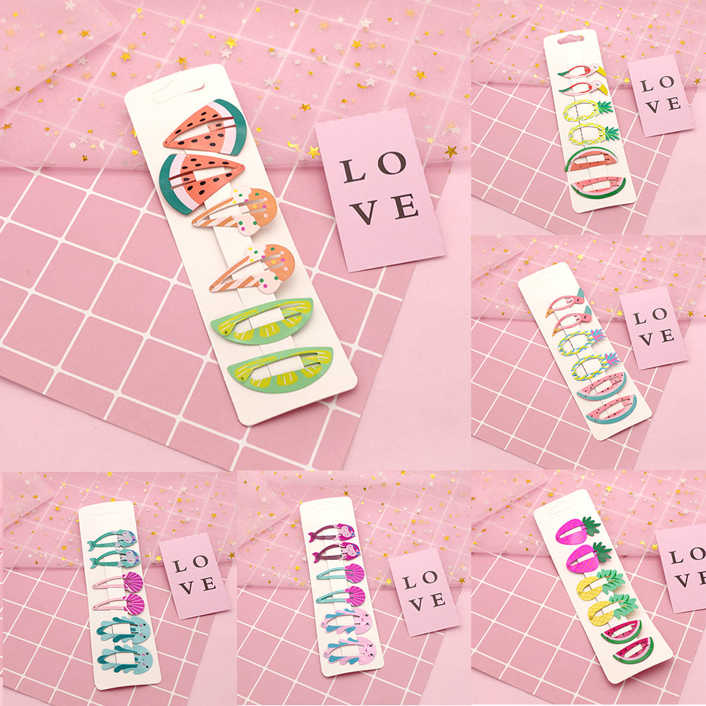 6Pcs/Set Lovely Fruit Mermaid Flamingo Cartoon Hairpin Baby Girls Hair Clip Gift