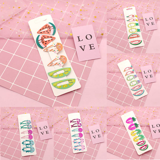 6Pcs/Set Lovely Fruit Mermaid Flamingo Cartoon Hairpin Baby Girls Hair Clip Gift