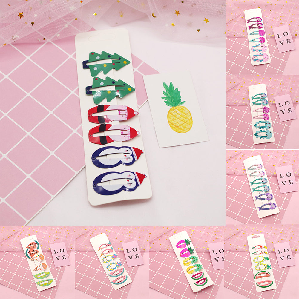 6Pcs/Set Lovely Fruit Mermaid Flamingo Cartoon Hairpin Baby Girls Hair Clip Gift