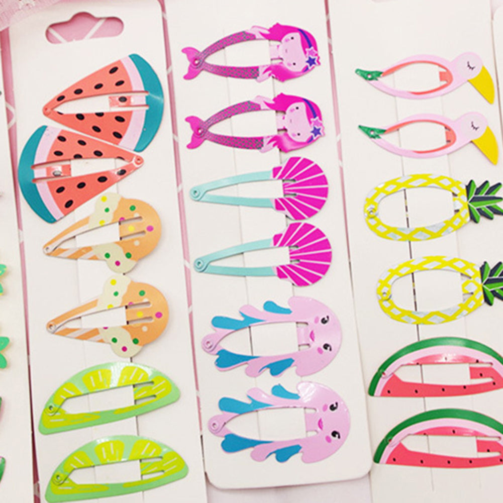 6Pcs/Set Lovely Fruit Mermaid Flamingo Cartoon Hairpin Baby Girls Hair Clip Gift