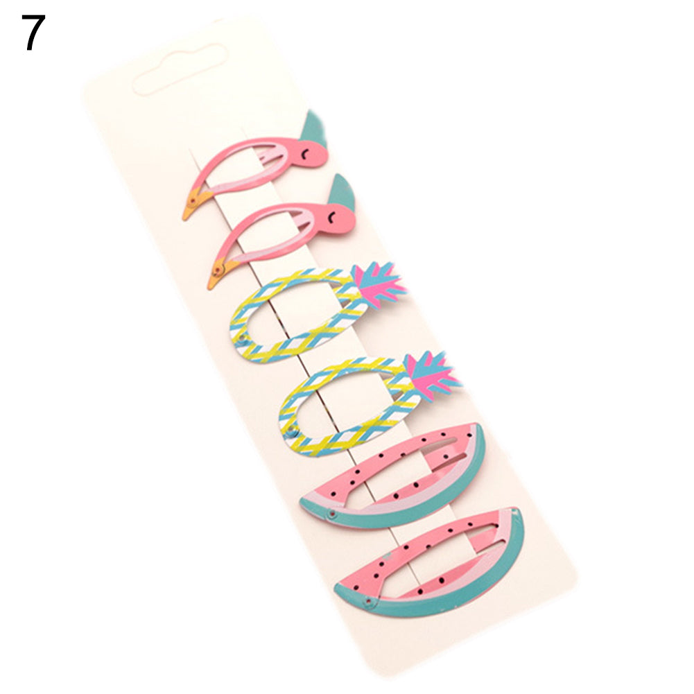 6Pcs/Set Lovely Fruit Mermaid Flamingo Cartoon Hairpin Baby Girls Hair Clip Gift