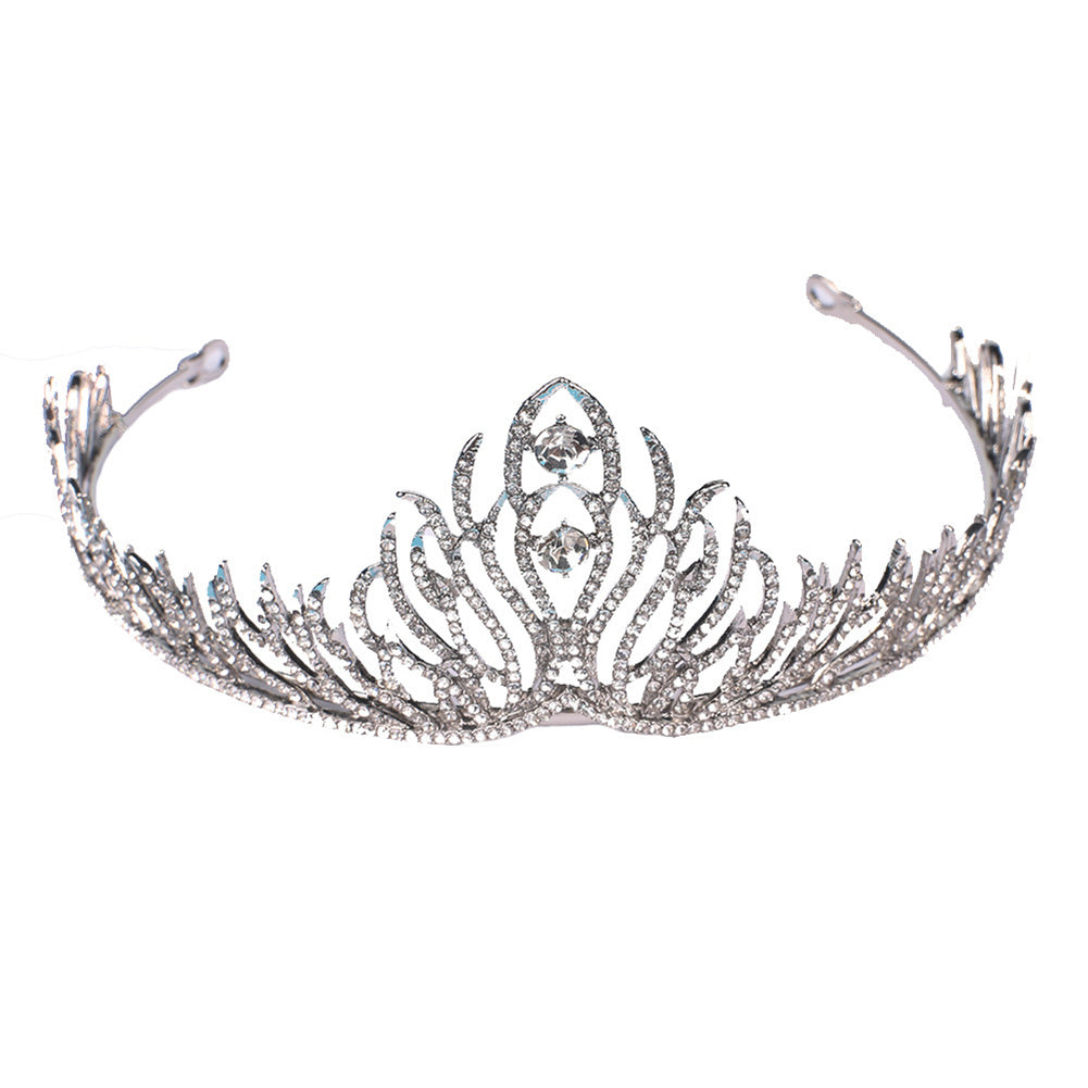 Rhinestone Feather Crown Women Princess Bride Headband Tiara Wedding Headwear