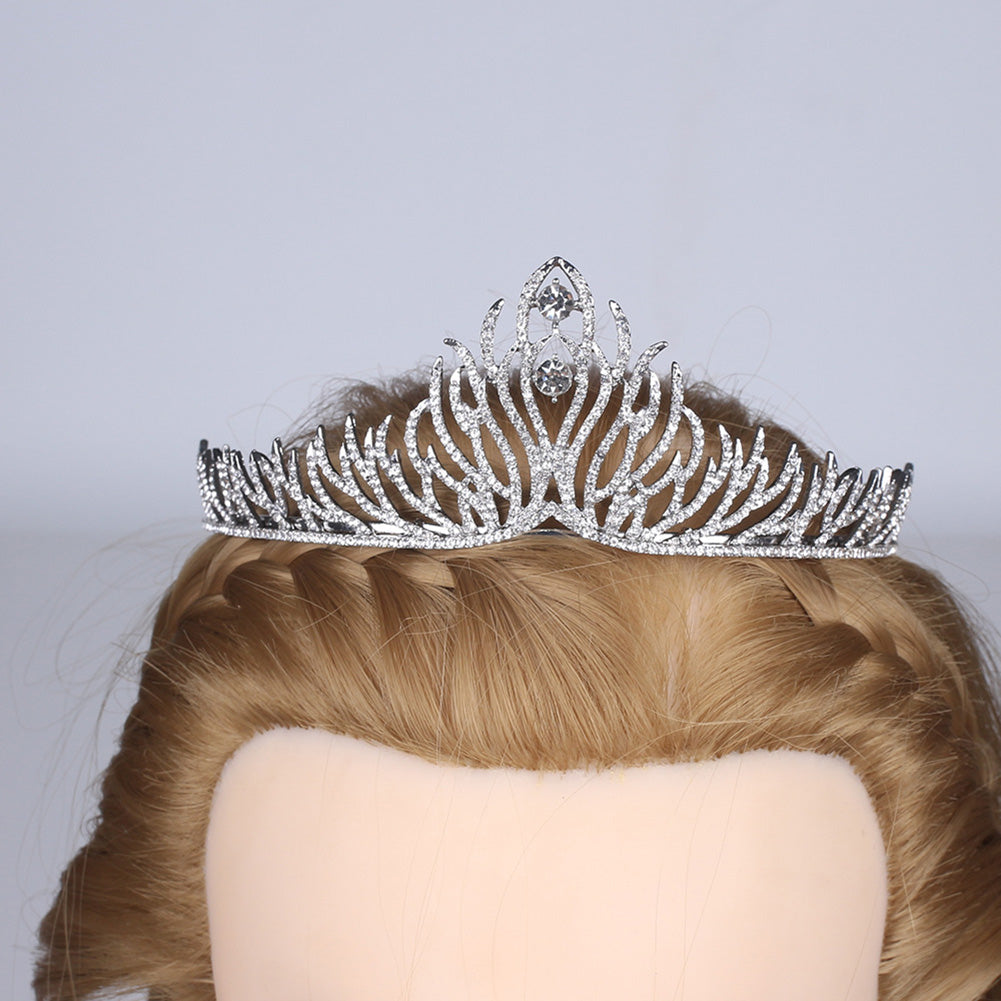 Rhinestone Feather Crown Women Princess Bride Headband Tiara Wedding Headwear