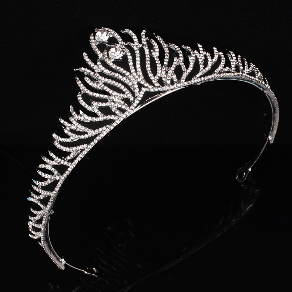 Rhinestone Feather Crown Women Princess Bride Headband Tiara Wedding Headwear