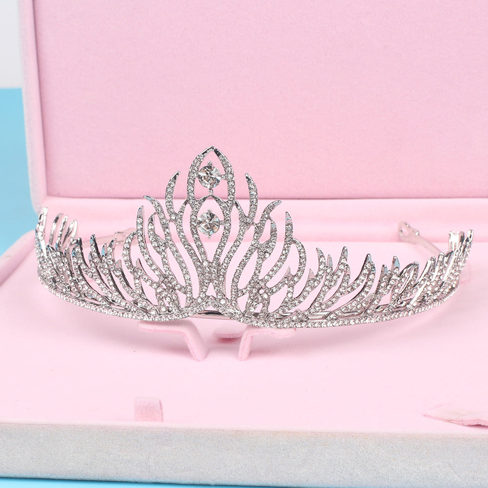 Rhinestone Feather Crown Women Princess Bride Headband Tiara Wedding Headwear