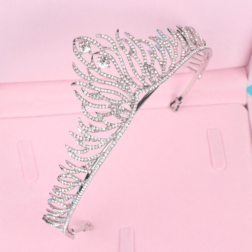Rhinestone Feather Crown Women Princess Bride Headband Tiara Wedding Headwear