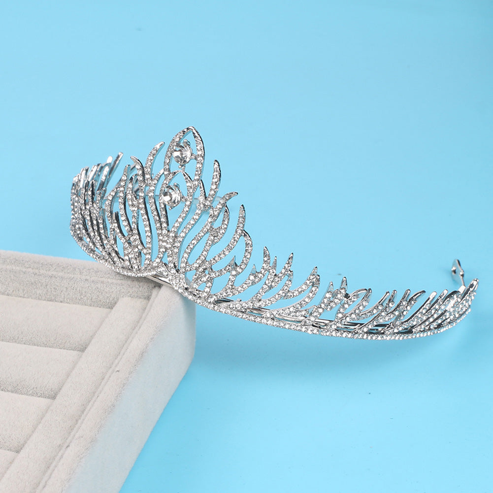 Rhinestone Feather Crown Women Princess Bride Headband Tiara Wedding Headwear