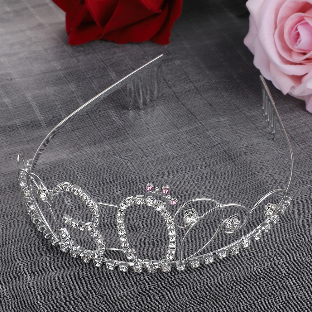 Elegant Women Hollow Rhinestone Inlaid Number 30 Tiara Crown Princess Comb Pin
