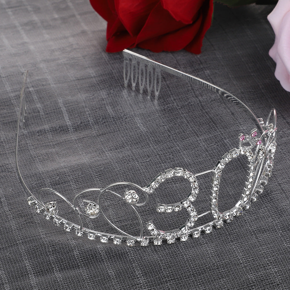 Elegant Women Hollow Rhinestone Inlaid Number 30 Tiara Crown Princess Comb Pin