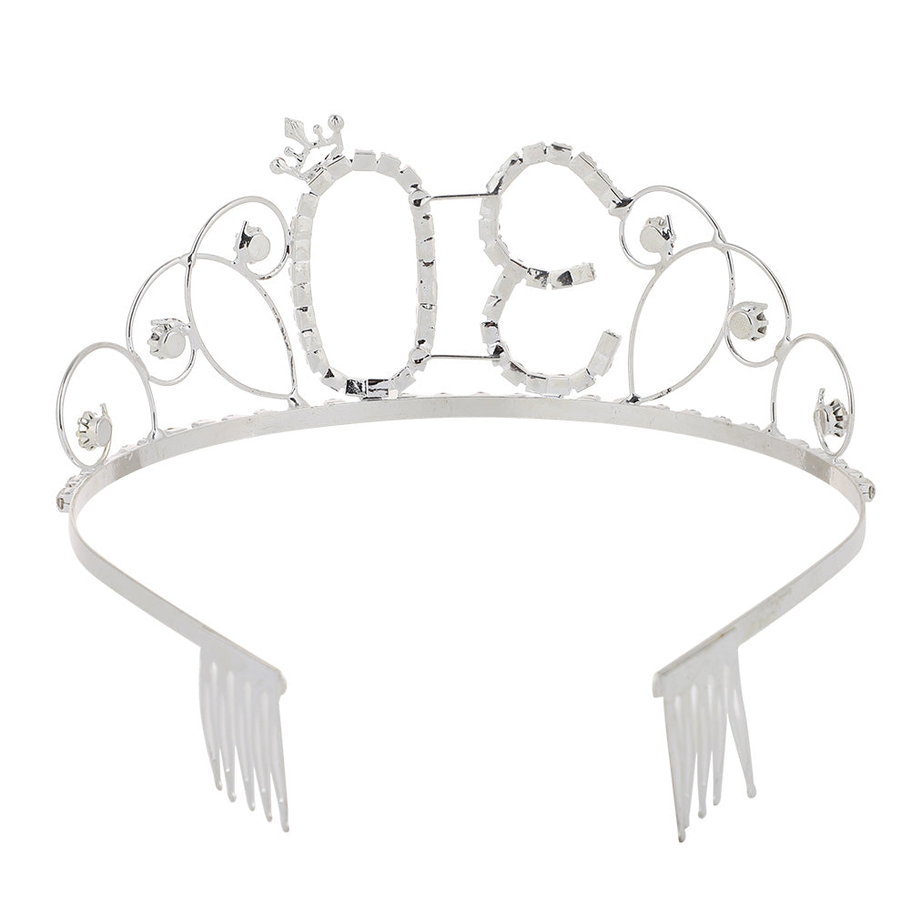 Elegant Women Hollow Rhinestone Inlaid Number 30 Tiara Crown Princess Comb Pin