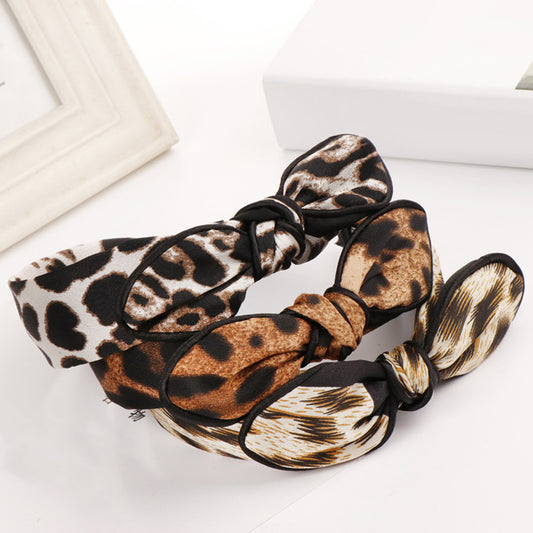 Fashion Leopard Print Bowknot Decor Hairband Girl Women Headwear Hair Hoop