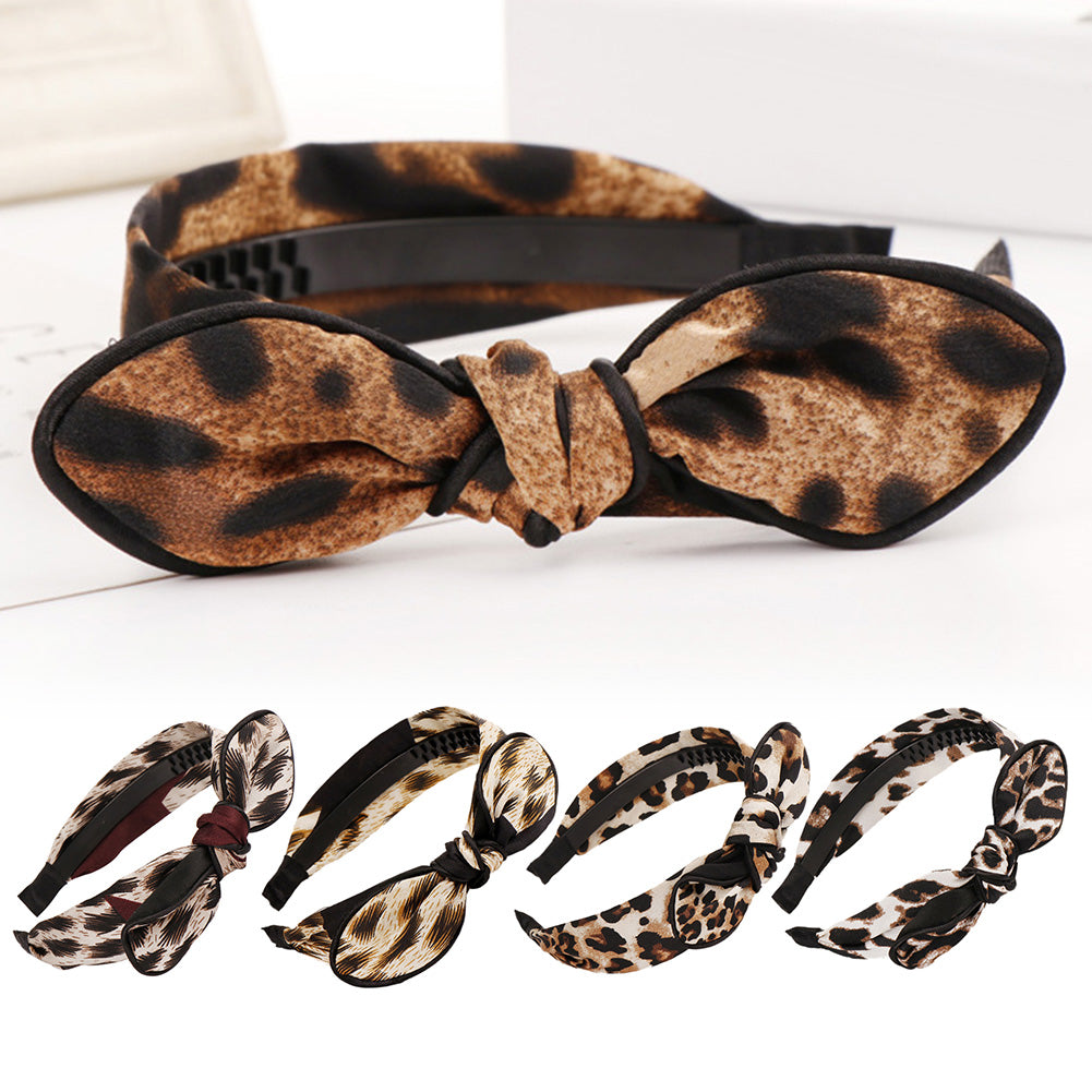 Fashion Leopard Print Bowknot Decor Hairband Girl Women Headwear Hair Hoop