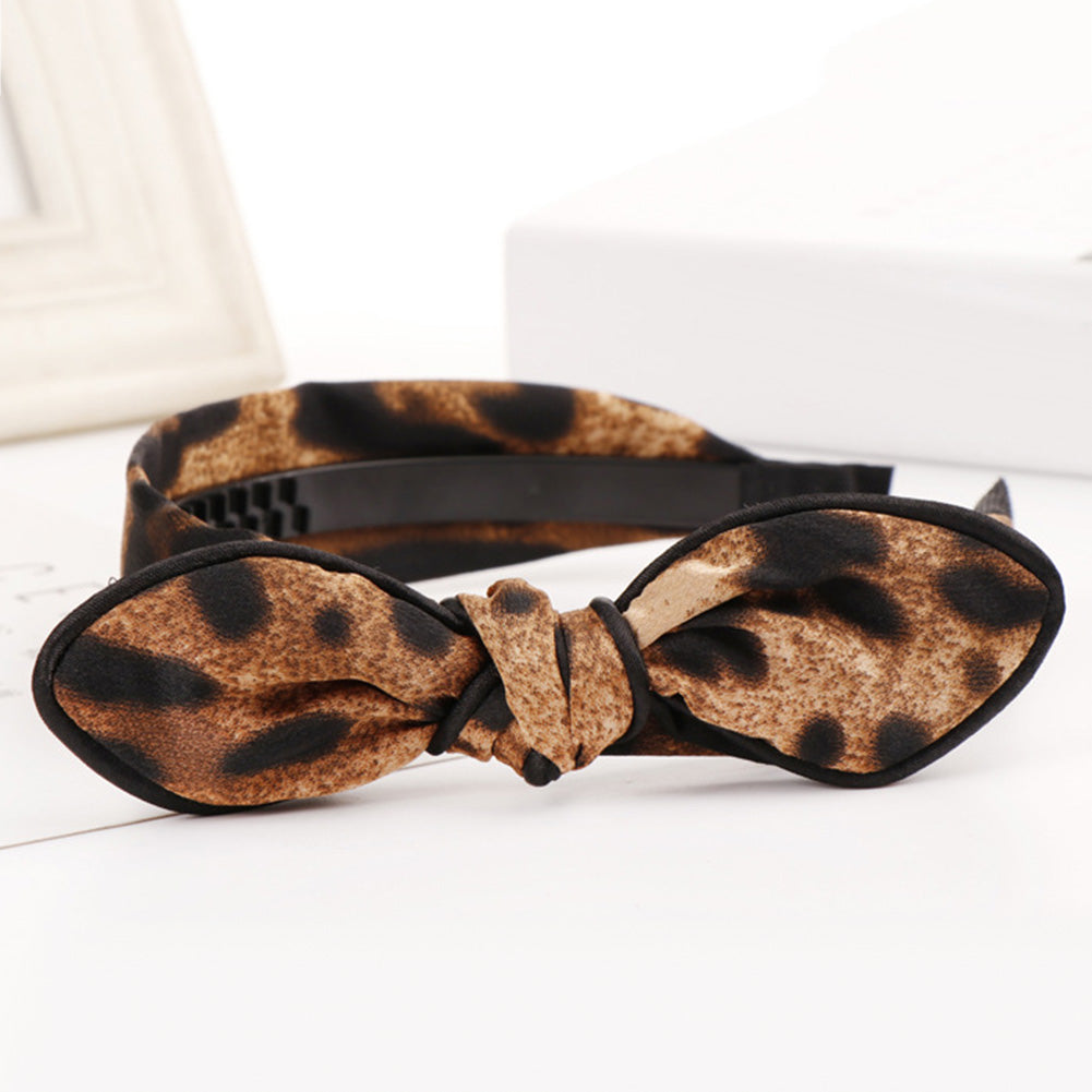 Fashion Leopard Print Bowknot Decor Hairband Girl Women Headwear Hair Hoop