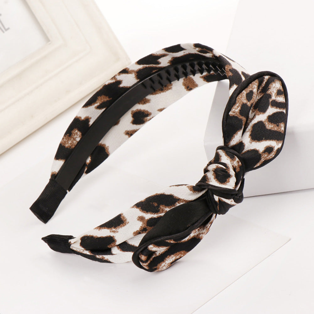 Fashion Leopard Print Bowknot Decor Hairband Girl Women Headwear Hair Hoop