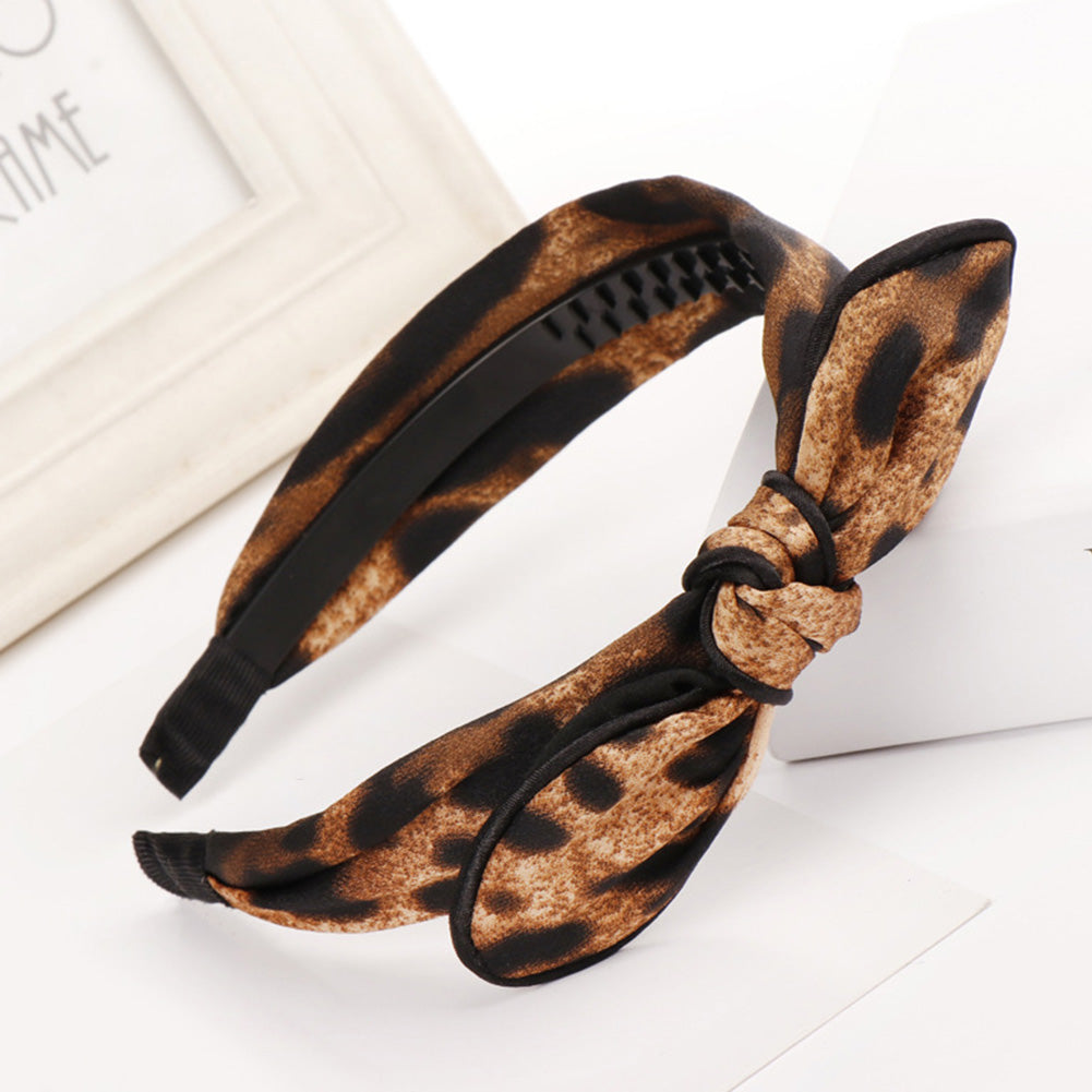 Fashion Leopard Print Bowknot Decor Hairband Girl Women Headwear Hair Hoop