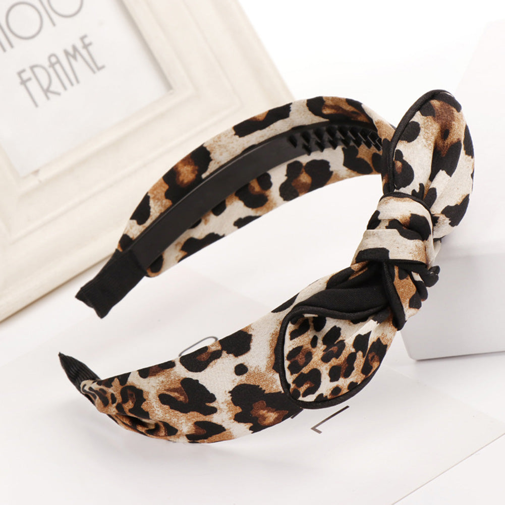 Fashion Leopard Print Bowknot Decor Hairband Girl Women Headwear Hair Hoop