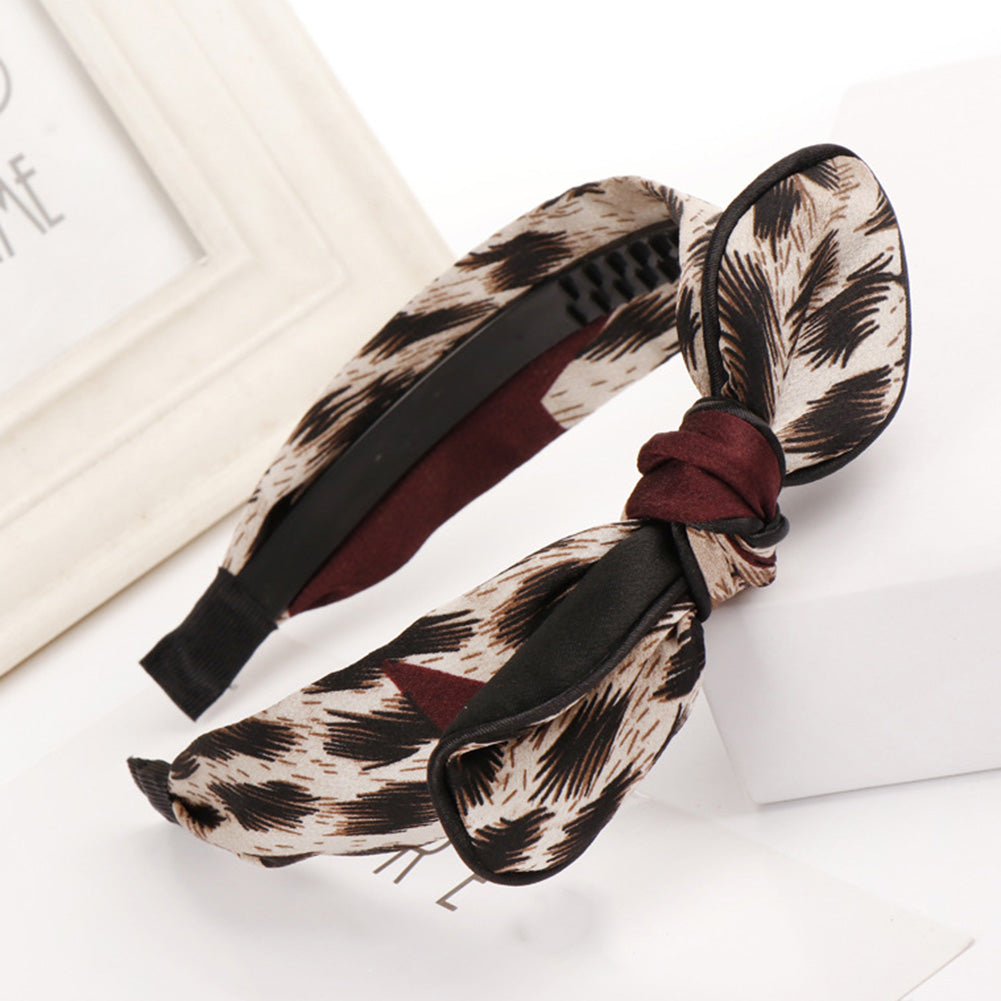 Fashion Leopard Print Bowknot Decor Hairband Girl Women Headwear Hair Hoop
