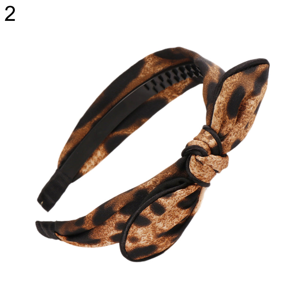 Fashion Leopard Print Bowknot Decor Hairband Girl Women Headwear Hair Hoop