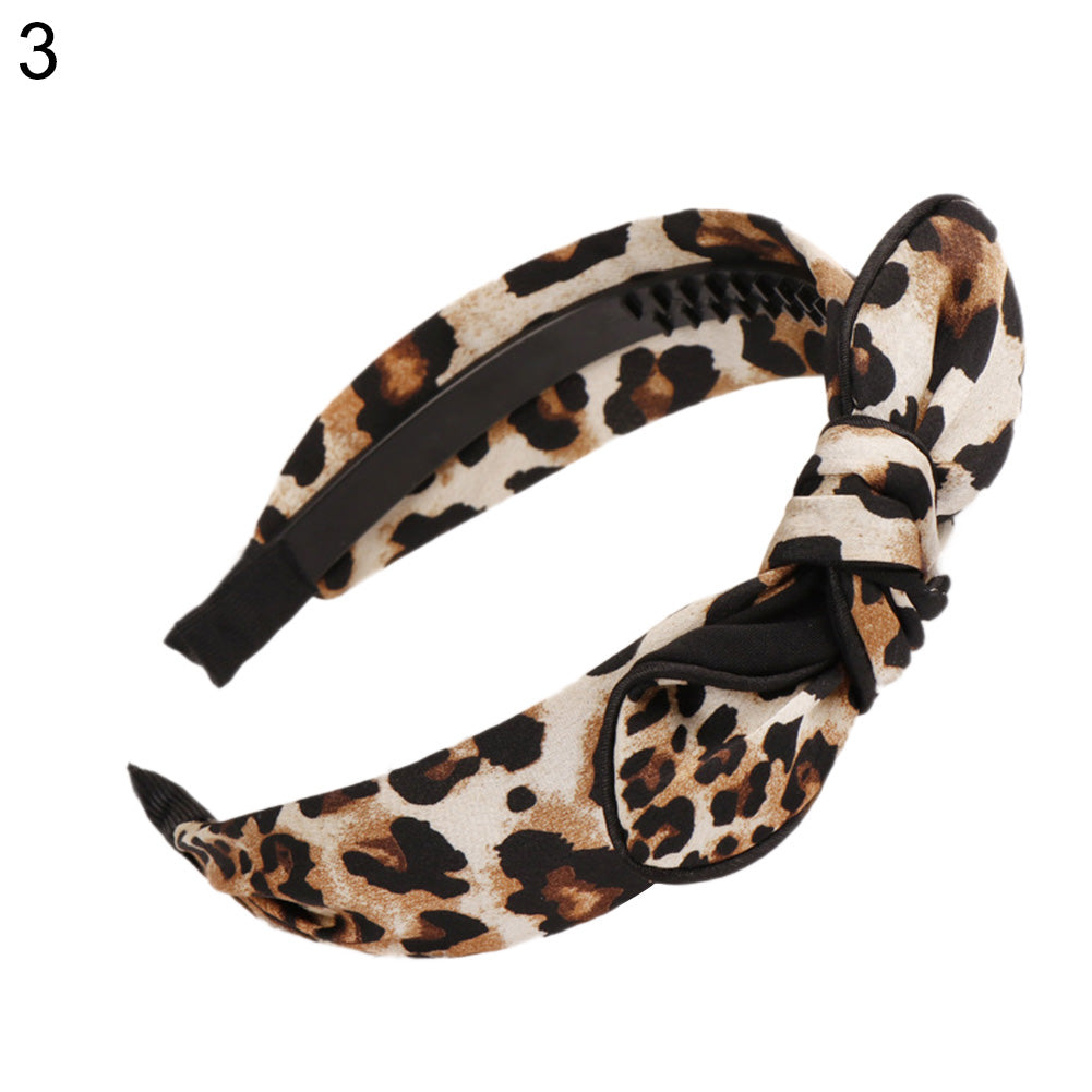 Fashion Leopard Print Bowknot Decor Hairband Girl Women Headwear Hair Hoop