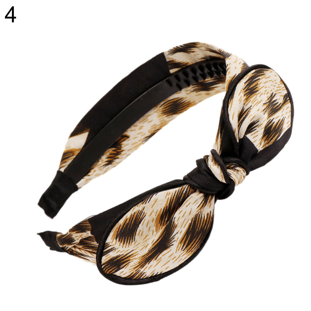 Fashion Leopard Print Bowknot Decor Hairband Girl Women Headwear Hair Hoop