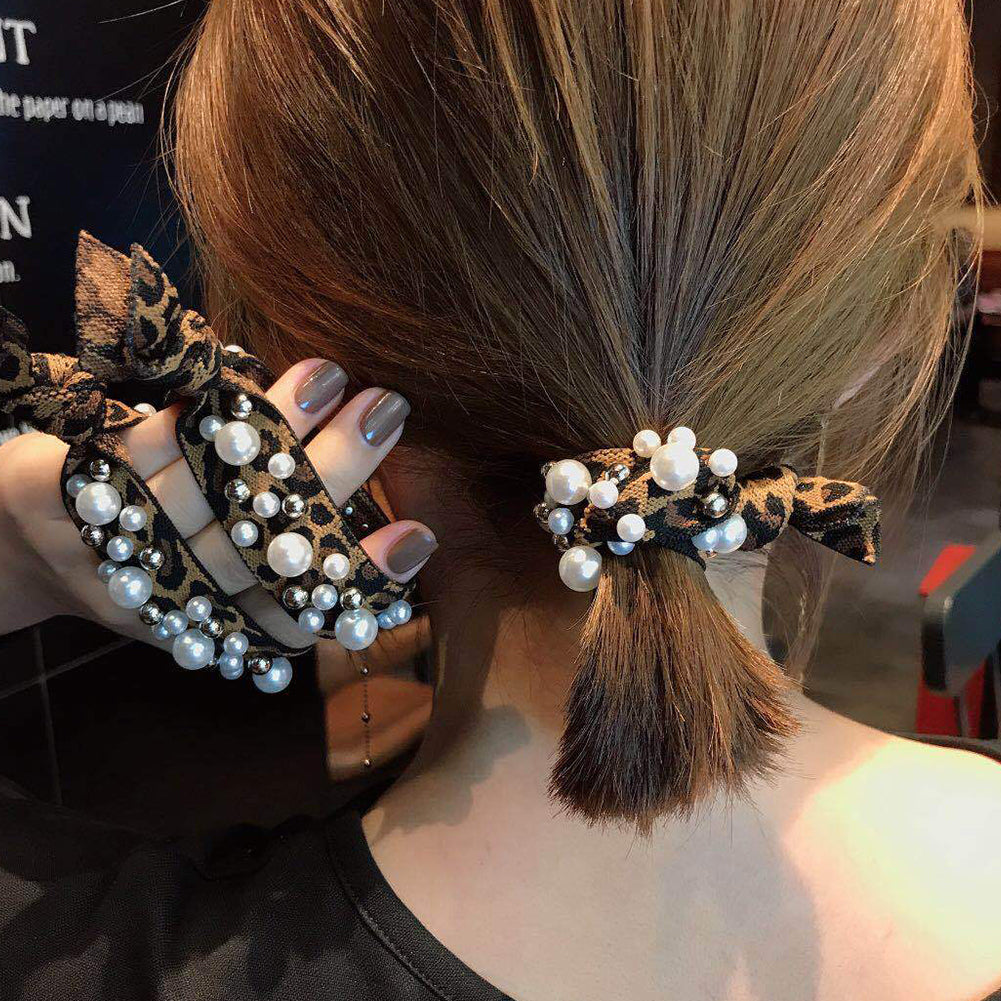 Fashion Colorful Faux Pearls Beads Elastic Women Hair Rope Tie Ponytail Holder