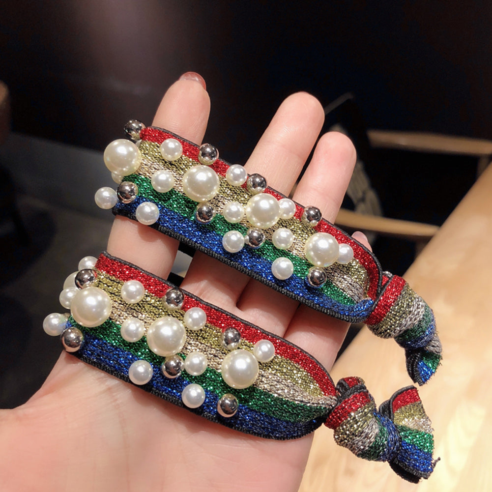 Fashion Colorful Faux Pearls Beads Elastic Women Hair Rope Tie Ponytail Holder