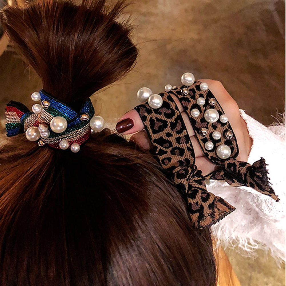 Fashion Colorful Faux Pearls Beads Elastic Women Hair Rope Tie Ponytail Holder