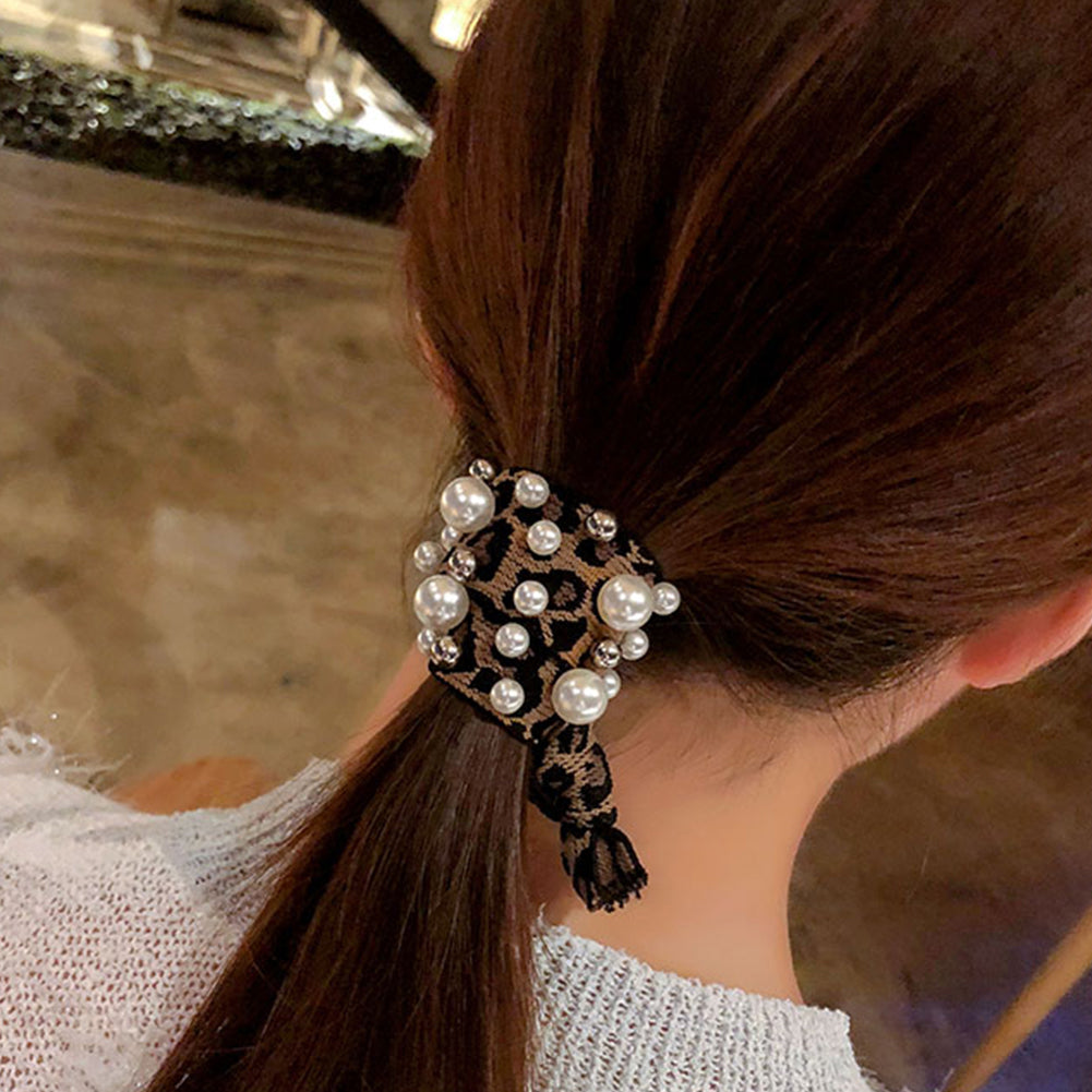 Fashion Colorful Faux Pearls Beads Elastic Women Hair Rope Tie Ponytail Holder