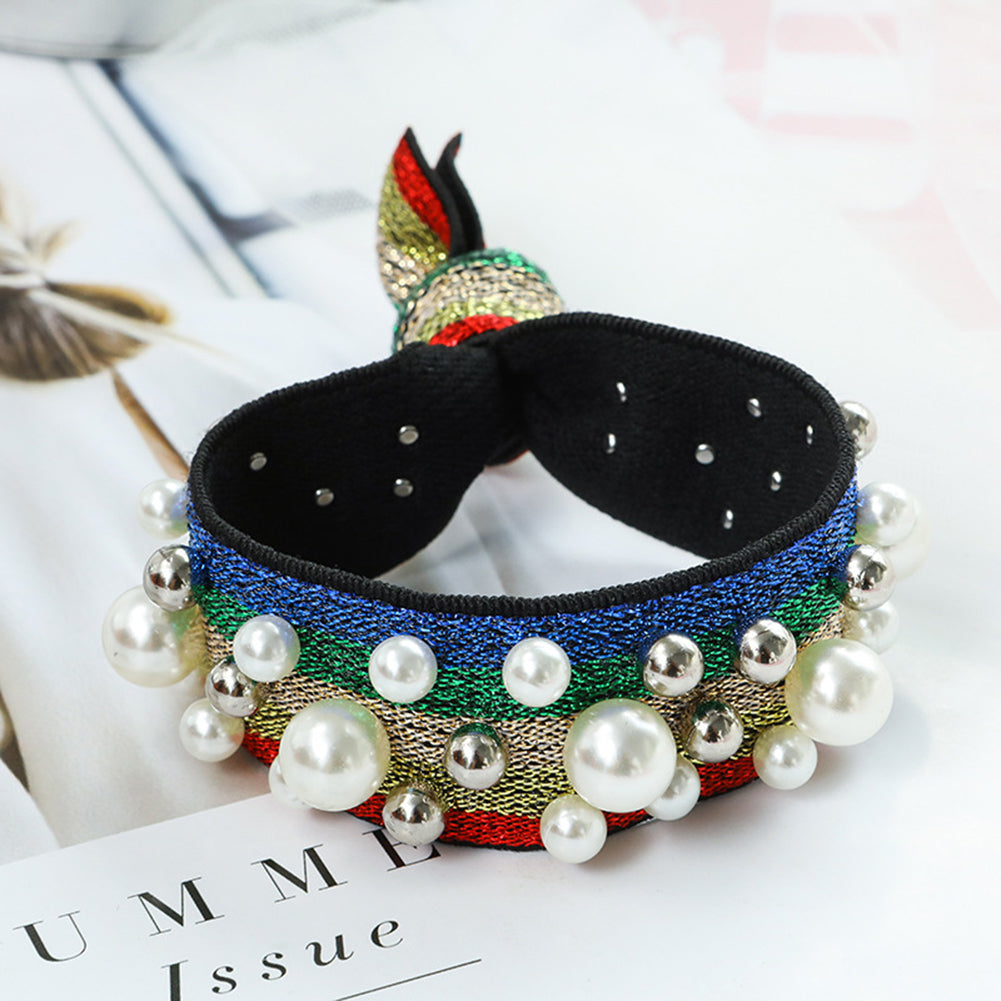 Fashion Colorful Faux Pearls Beads Elastic Women Hair Rope Tie Ponytail Holder